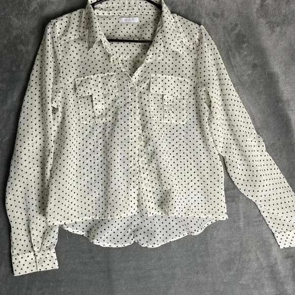 Vtg Y2K Delias Sheer Polka Dot Button Up Blouse Top Juniors Large Long Sleeve - Picture 1 of 6
